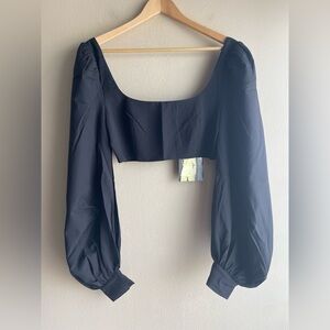 New Naked Wardrobe The Statement Women Black Puff Sleeve Top Size Small